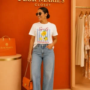 Sarisa Camiseta Blanca "Spritz Limoncello" - Playera Estampada Mujer | Boutique Panamá