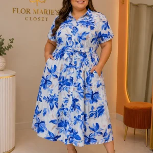 Vestido Camisero Floral Azul