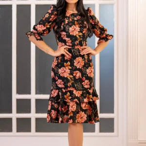 Vestido Violeta Floral Print Negro