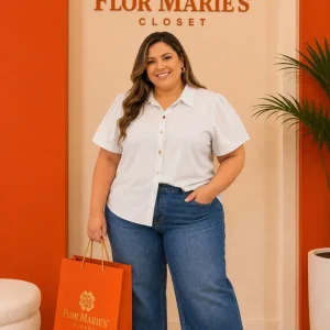 Blusa Plus Size Celeste de Botones con Cuello Clásico/Camisa Elegante para Mujer Curvy en Panamá