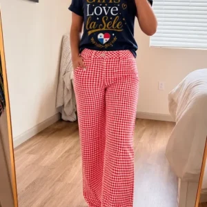Pantalón de cuadros Estilo Denin color rojo de mujer