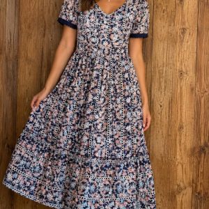 Vestido Midi Floral Boho para Mujer en Panamá/ Vestido casual Elegante Azul