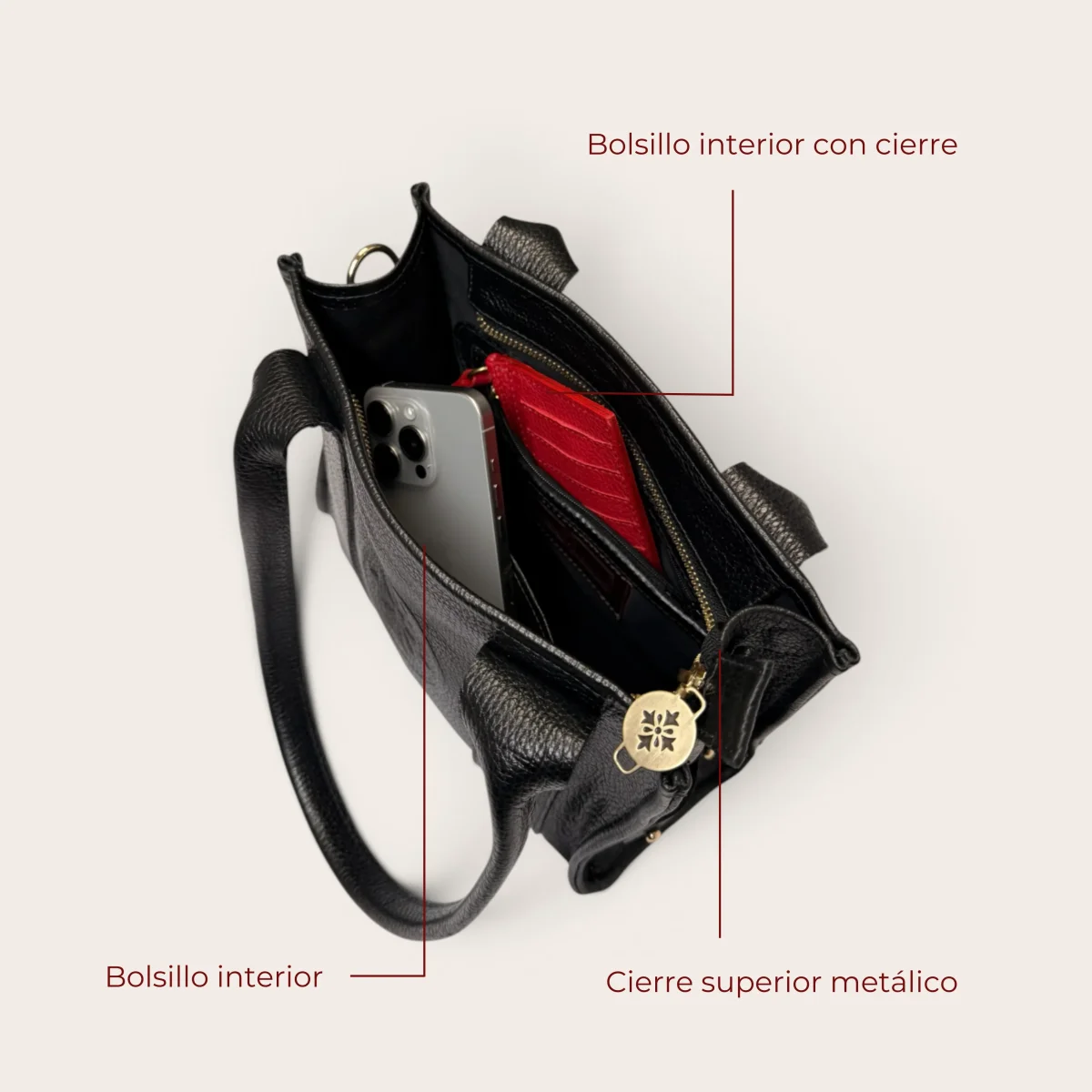 EDHA PETIT — Cartera Tote Pequeña de Cuero Natural - Imagen 4