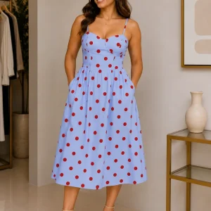 Vestido Lunares Azul y Rojo Tirantes