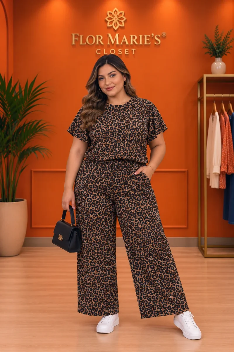 Conjunto Plus Size Estampado Animal Print de Dos Piezas - Imagen 2