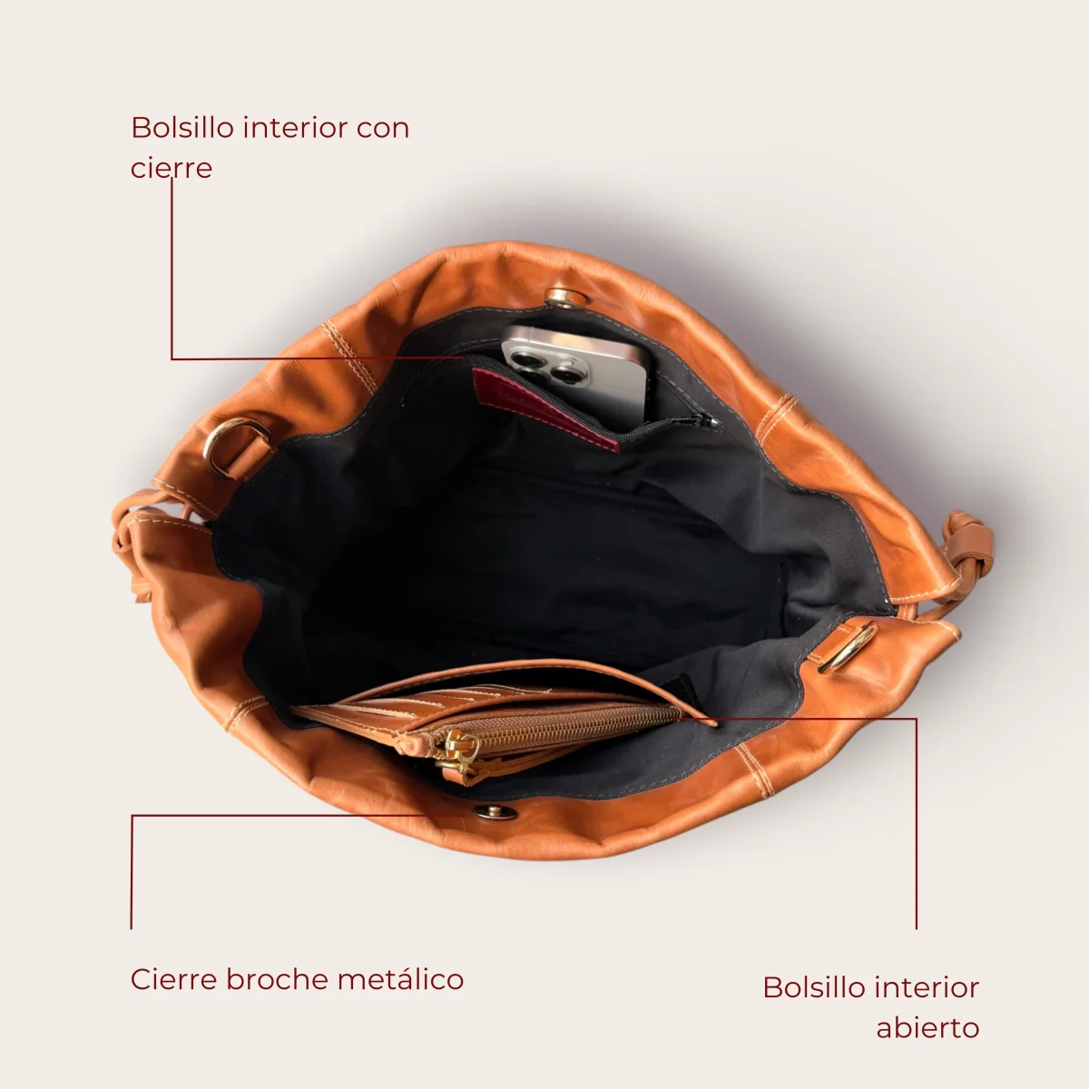 Isabella cartera de cuero natural mediana - Imagen 4