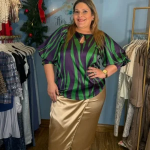 BLUSA PLUS SIZE VERDE CON MORADO