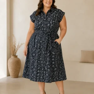 Vestido Midi NEGRO  Floral y Cordón