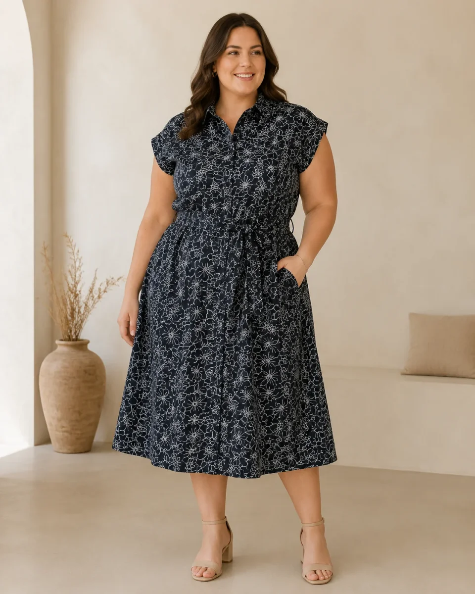 Vestido Midi NEGRO Floral y Cordón - Imagen 2