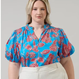 BLUSA PLUS SIZE PAULA AZUL-ROJO