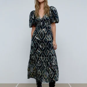VESTIDO MIDI MANGA ABULLONADA