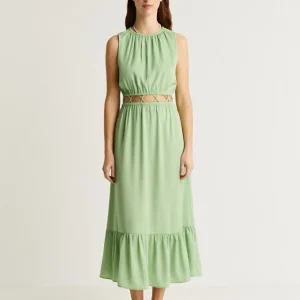 VESTIDO MIDI SATINADO ABERTURA CINTURA
