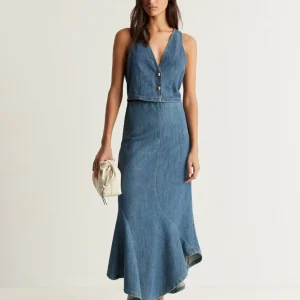 FALDA MIDI DENIM BAJO VUELO