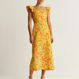VESTIDO LINO MIDI DRAPEADO PECHO