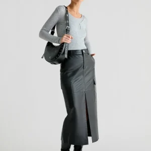 FALDA MIDI PIEL CARGO