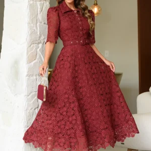Vestido Couture de Crochét Borgoña