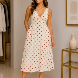 Vestido Lunares Crema con Lazo
