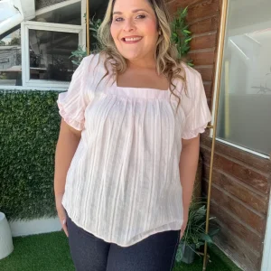 Blusa Plus Size Nude Rosada Texturizada/ Blusa fresca y Elegante para Mujer en Panamá