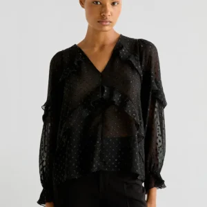 BLUSA SEMITRANSPARENTE VOLANTES BRILLO