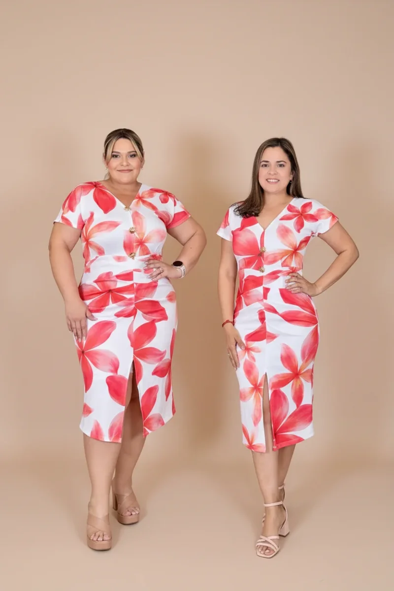 Vestido Floral Rojo y Blanco para Mujer/ Vestido Elegante Casual/ Moda Femenina en Panamá
