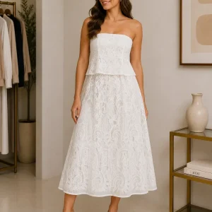 Vestido Blanco de Encaje Strapless
