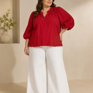 PLUS SIZE BLUSA ROJA MANGAS PUFF
