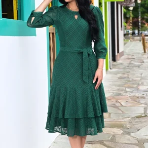 Vestido Geométrico Fit & Flare | Verde Esmeralda
