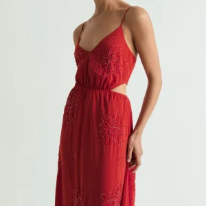 VESTIDO MIDI ABALORIOS CON CUT OUT