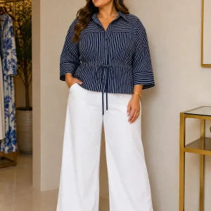 Blusa Rayas Azul Marino con Lazo