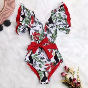 TRAJE DE BANO BLANCO DETALLES ROJO