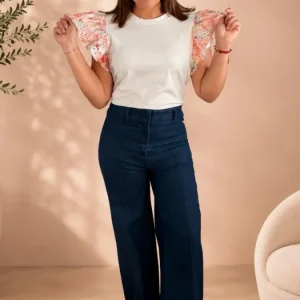 Pantalón Palazzo de Jeans para Mujer en Panamá/Jeans Wide Lea de Talle Alto Elegante