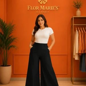 Pantalón Palazzo Negro, Corte Amplio Estilo Campana Para Mujer Talla Regular