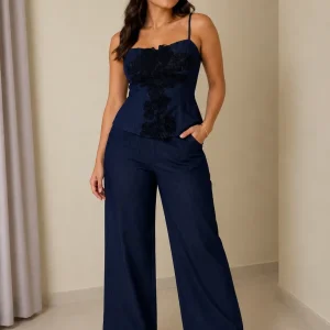 Conjunto Denim Azul Bordado Floral