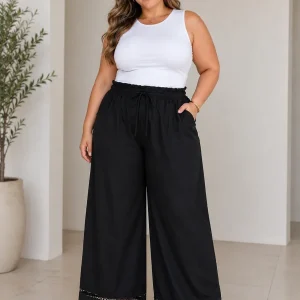 Pantalón Palazzo Negro con Cintura Elástica