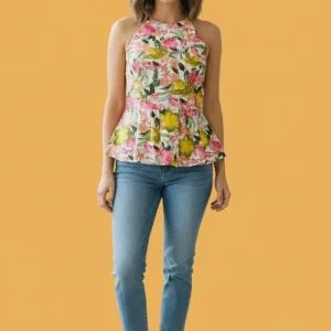 Blusa HALTER PEPLUM Estampada Floral con Vuelo Peplum | Ropa para Mujer en Panamá