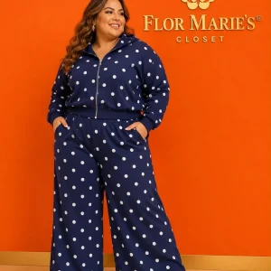 Set Conjunto Azul Marino de Lunares Plus Size – Comodidad con Estilo