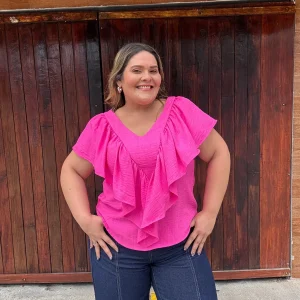 FUSHIA FRONT RUFFLE BLOUSE