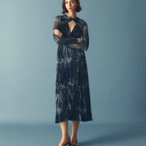 VESTIDO PRINT LUREX ABERTURA ESCOTE