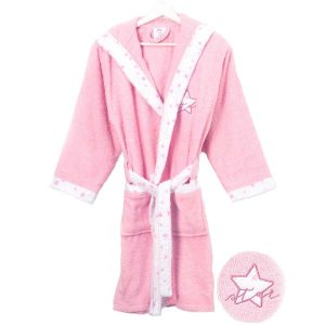ALBORNOZ INFANTIL de rizo en algodón rosa
