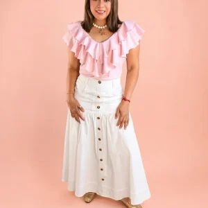 Blusa  Rosada con Volantes para Mujer en Panama / Moda Femenina Elegante