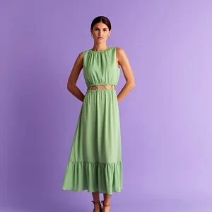 VESTIDO MIDI SATINADO ABERTURA CINTURA