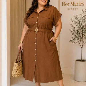 Vestido Camisero Café con Cinturón