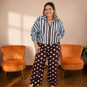 Chaqueta Rayada Azul y Café  para Mujer | Bomber Oversize Ropa para Mujer en Panamá