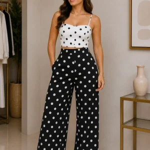 SARISA Conjunto Top Lunares Blanco y Negro