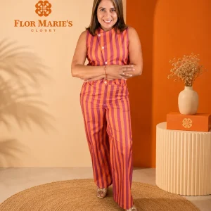 Set Rayas Terracota y Vino para Mujer/Set Plazzo Elegante en Panamá