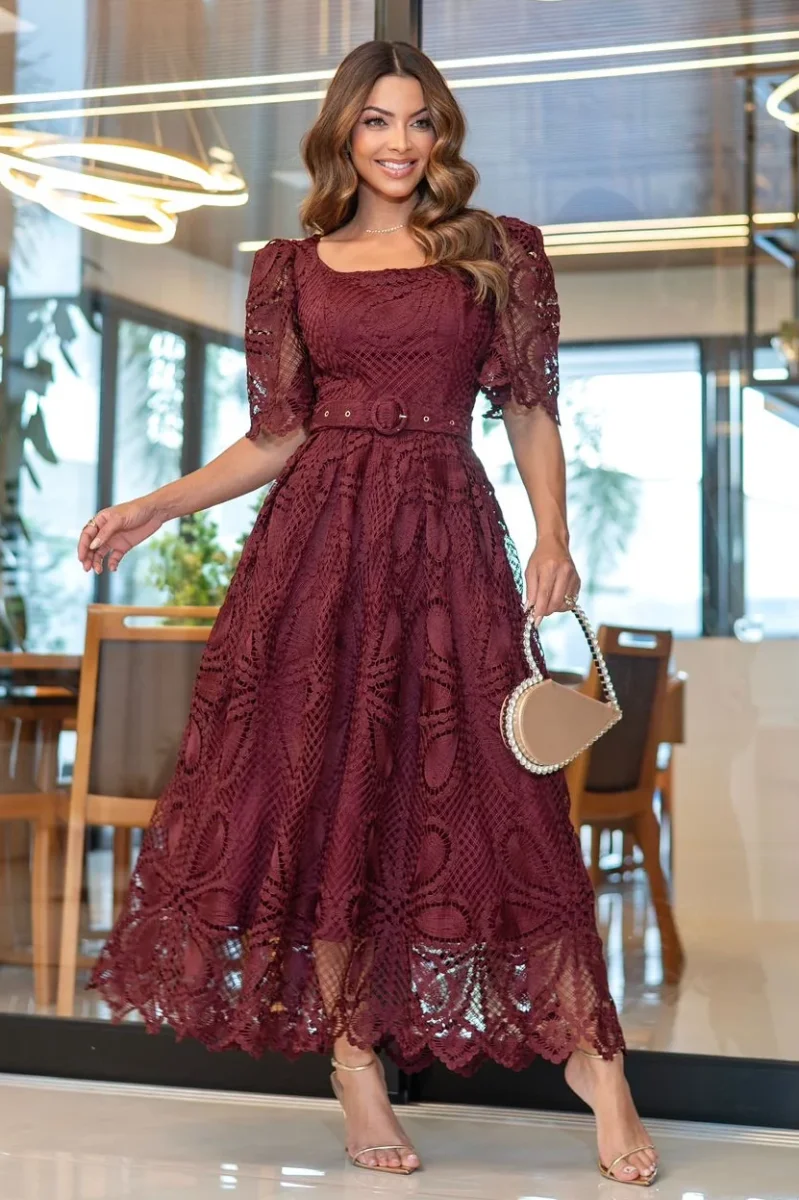 Vestido Magnolia Royal Encaje Burgundy - Imagen 2