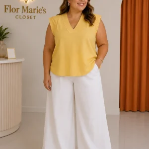 Blusa Amarillo Mostaza Sin Mangas con Escote en V