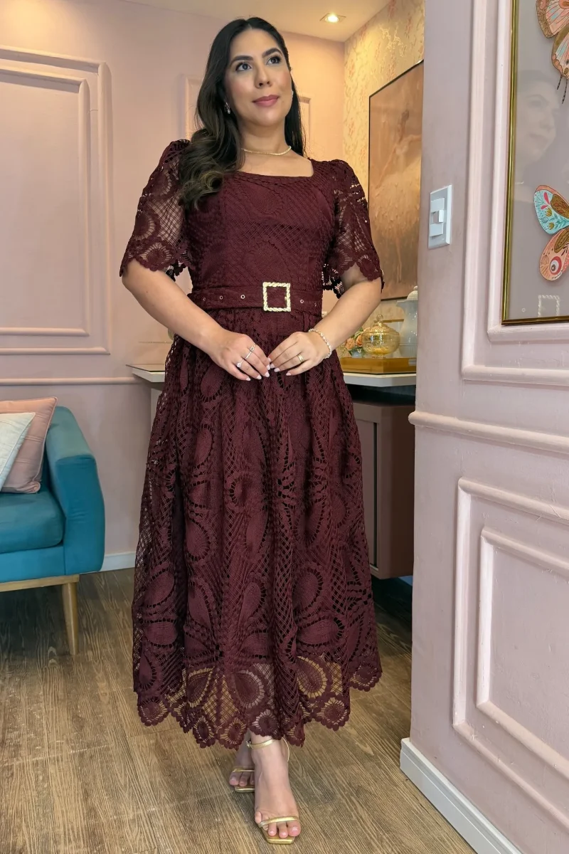 Vestido Magnolia Royal Encaje Burgundy - Imagen 6
