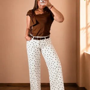 Blusa Café con Escote Cruzado y Moño Decorativo para Mujer/Blusas para Mujer en Panamá