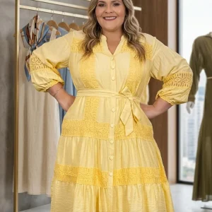 Vestido Amarillo Casual para Mujer con Encaje/Vestido Fresco y Elegante para Dama en Panamá